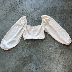 FOREVER 21 Cream Puff Sleeve Sweetheart Neckline Long Sleeve Crop Top Women's M